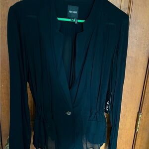 Nic+Zoe Sheer Blouse/Blazer with cinched drawstring at waist.